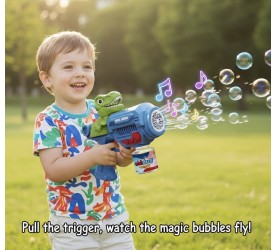 Kids Bubble Gun with Music & Sound Effects – Leak-Proof, Powerful Bubble Blower with Solution | Perfect Outdoor Toy for Boys & Girls – Blue
