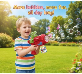 Kids Bubble Gun with Music & Sound Effects – Leak-Proof, Powerful Bubble Blower with Solution | Perfect Outdoor Toy for Boys & Girls – Red
