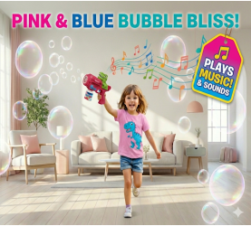 Kids Bubble Gun with Music & Sound Effects – Leak-Proof, Powerful Bubble Blower with Solution | Perfect Outdoor Toy for Boys & Girls – Red
