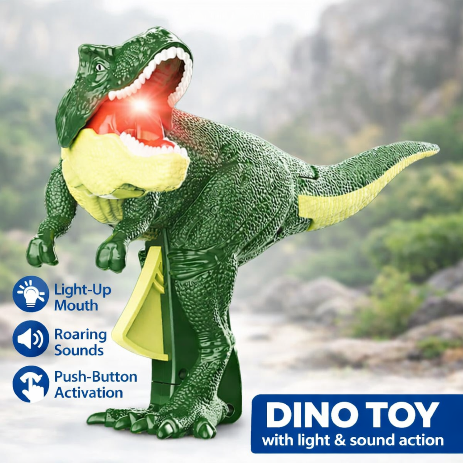 Roaring Dinosaur Toy for Kids with LED Light-Up Mouth – Rotating & Swinging Head, Tail Movement, Realistic Action-Multicolor
