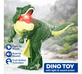 Roaring Dinosaur Toy for Kids with LED Light-Up Mouth – Rotating & Swinging Head, Tail Movement, Realistic Action-Multicolor