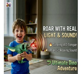Roaring Dinosaur Toy for Kids with LED Light-Up Mouth – Rotating & Swinging Head, Tail Movement, Realistic Action-Multicolor