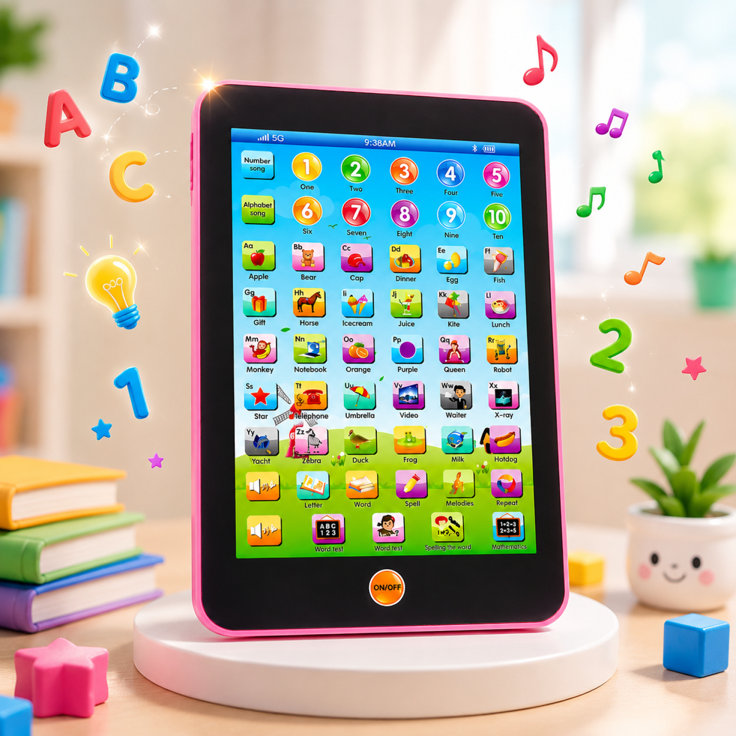 KINGTOYZ Educational Learning Tablet Toy for Kids with Music, ABC Learning, Numbers, Alphabets, Words, & Interactive Sound | Battery Operated Preschool Educational Toy for Boys & Girls 3+ Years
