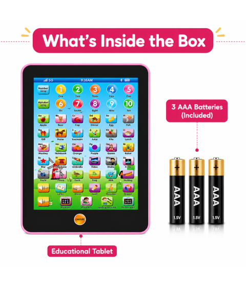 KINGTOYZ Educational Learning Tablet Toy for Kids with Music, ABC Learning, Numbers, Alphabets, Words, & Interactive Sound | Battery Operated Preschool Educational Toy for Boys & Girls 3+ Years