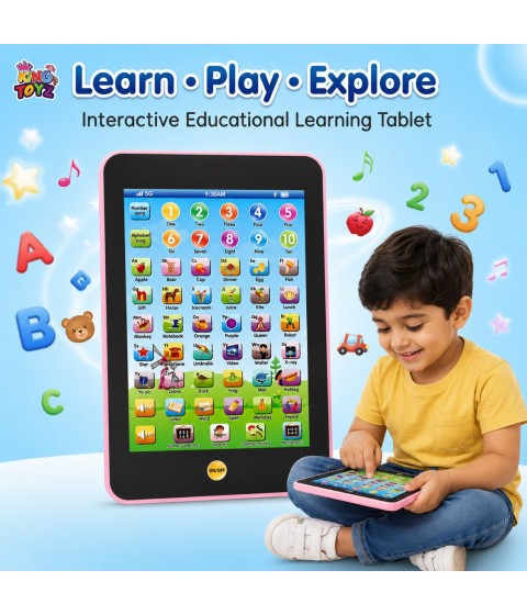 KINGTOYZ Educational Learning Tablet Toy for Kids with Music, ABC Learning, Numbers, Alphabets, Words, & Interactive Sound | Battery Operated Preschool Educational Toy for Boys & Girls 3+ Years