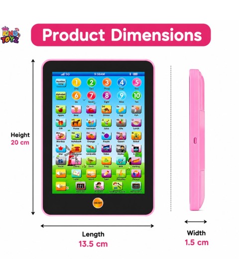 KINGTOYZ Educational Learning Tablet Toy for Kids with Music, ABC Learning, Numbers, Alphabets, Words, & Interactive Sound | Battery Operated Preschool Educational Toy for Boys & Girls 3+ Years
