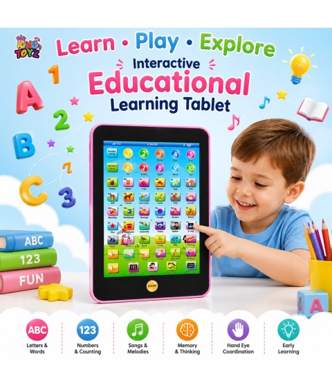 KINGTOYZ Educational Learning Tablet Toy for Kids with Music, ABC Learning, Numbers, Alphabets, Words, & Interactive Sound | Battery Operated Preschool Educational Toy for Boys & Girls 3+ Years