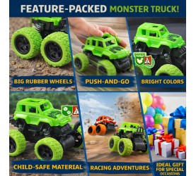 Pack of 4  Friction Powered Mini Monster Trucks| Durable Alloy & Non-Toxic Plastic Car Toys | Educational Toy Vehicles with Non-Slip Tires for Kids/Gifts/Toddlers (Color As Per Stock) 