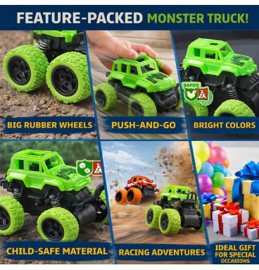 Pack of 4  Friction Powered Mini Monster Trucks| D..