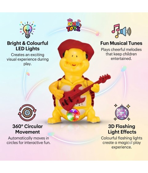 KINGTOYZ Musical Dancing Tortoise Toy with Guitar & LED Lights for Kids