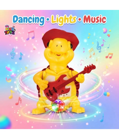 KINGTOYZ Musical Dancing Tortoise Toy with Guitar & LED Lights for Kids