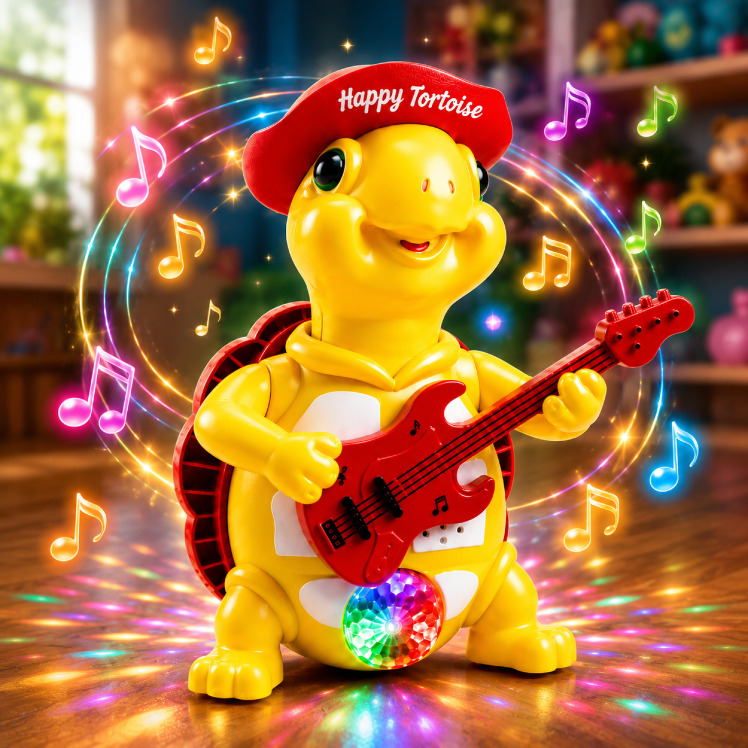 KINGTOYZ Musical Dancing Tortoise Toy with Guitar & LED Lights for Kids