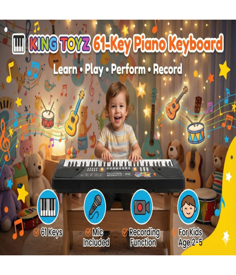 61-Key Electronic Piano Keyboard with Microphone & Speaker| 16 Tones, 10 Rhythms, 8 Percussions, Demo Modes & Song Recording | USB Powered Digital Piano for Kids (Black)
