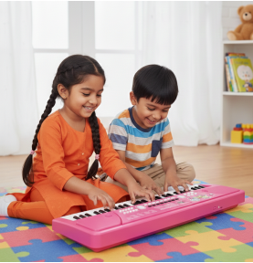 61-Key Electronic Piano Keyboard with Microphone & Speaker| 16 Tones, 10 Rhythms, 8 Percussions, Demo Modes & Song Recording | USB Powered Digital Piano for Kids (Pink)
