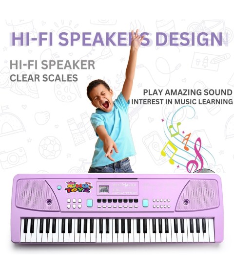 61-Key Electronic Piano Keyboard with Microphone & Speaker| 16 Tones, 10 Rhythms, 8 Percussions, Demo Modes & Song Recording | USB Powered Digital Piano for Kids (Purple)