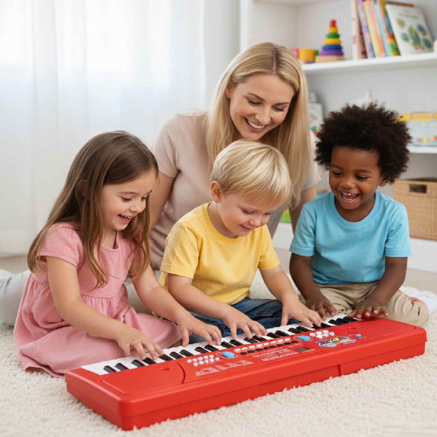 61-Key Electronic Piano Keyboard with Microphone & Speaker| 16 Tones, 10 Rhythms, 8 Percussions, Demo Modes & Song Recording | USB Powered Digital Piano for Kids (Red)