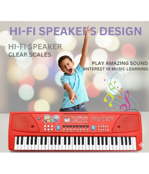 61-Key Electronic Piano Keyboard with Microphone & Speaker| 16 Tones, 10 Rhythms, 8 Percussions, Demo Modes & Song Recording | USB Powered Digital Piano for Kids (Red)