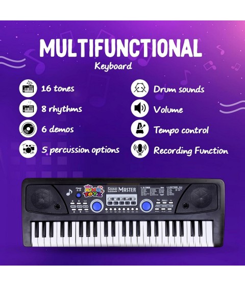 49-Key Electronic Keyboard Piano with Microphone | Portable Digital Piano for Kids & Beginners | Includes Rhythms, Tones & Learning Features | Ideal for Practice & Gifting (Black)