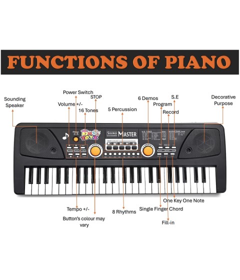49-Key Electronic Keyboard Piano with Microphone | Portable Digital Piano for Kids & Beginners | Includes Rhythms, Tones & Learning Features | Ideal for Practice & Gifting (Black)