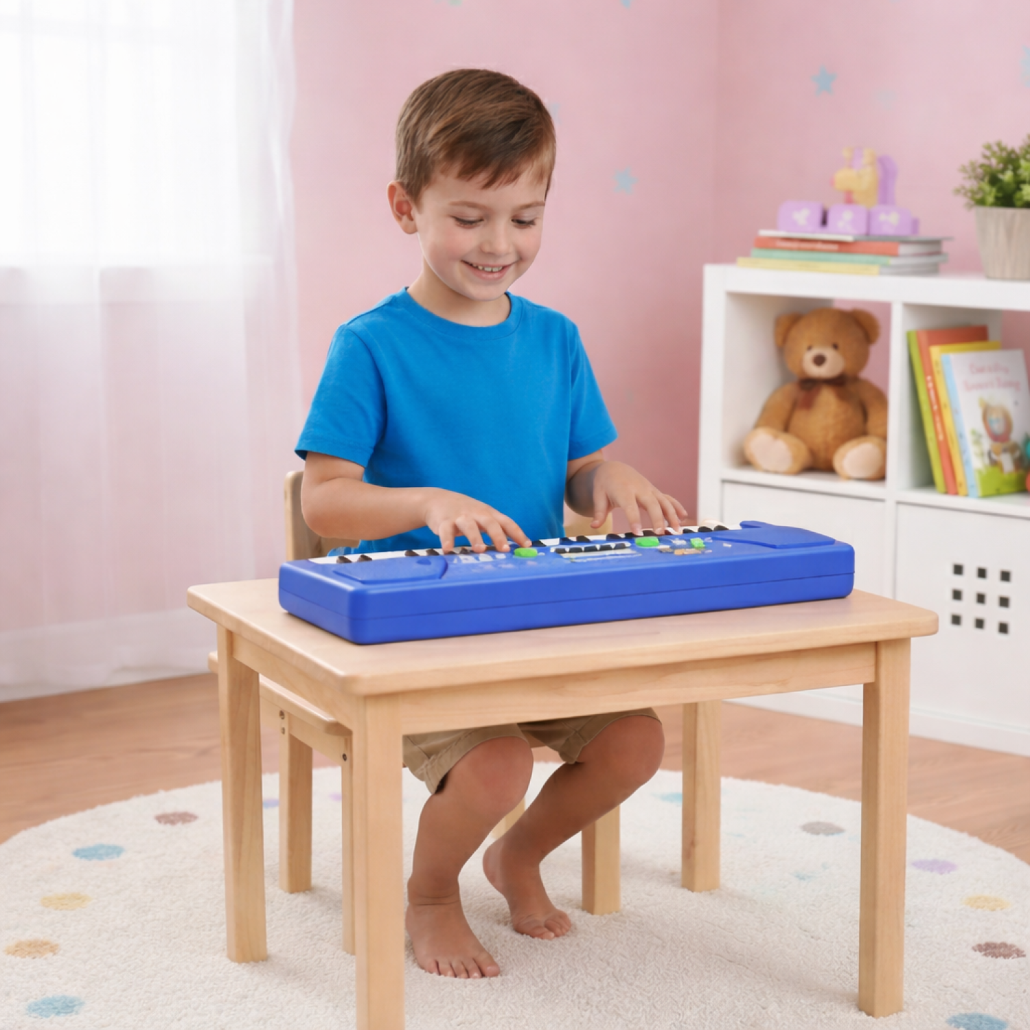 49-Key Electronic Keyboard Piano with Microphone | Portable Digital Piano for Kids & Beginners | Includes Rhythms, Tones & Learning Features | Ideal for Practice & Gifting (Blue)