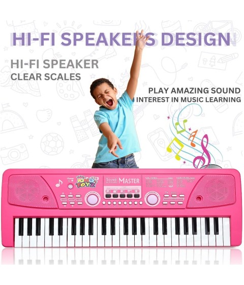 49-Key Electronic Keyboard Piano with Microphone | Portable Digital Piano for Kids & Beginners | Includes Rhythms, Tones & Learning Features | Ideal for Practice & Gifting (Pink)