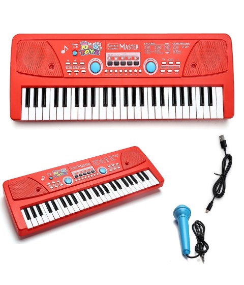 49-Key Electronic Keyboard Piano with Microphone | Portable Digital Piano for Kids & Beginners | Includes Rhythms, Tones & Learning Features | Ideal for Practice & Gifting (Red)