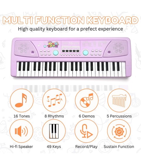 49-Key Electronic Keyboard Piano with Microphone | Portable Digital Piano for Kids & Beginners | Includes Rhythms, Tones & Learning Features | Ideal for Practice & Gifting (Purple)