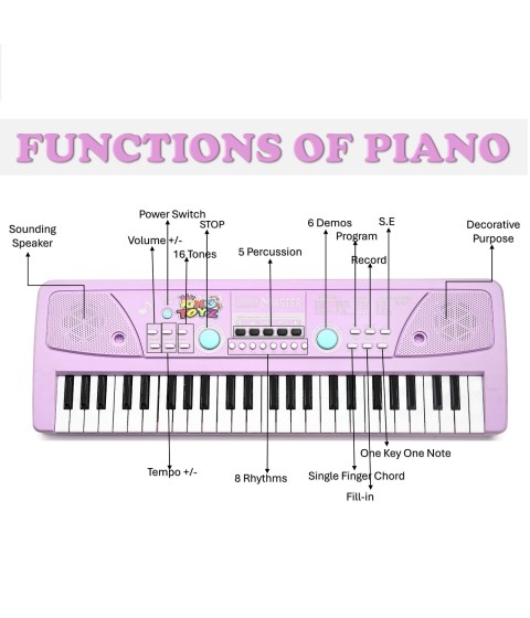 49-Key Electronic Keyboard Piano with Microphone | Portable Digital Piano for Kids & Beginners | Includes Rhythms, Tones & Learning Features | Ideal for Practice & Gifting (Purple)
