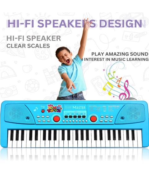 49-Key Electronic Keyboard Piano with Microphone | Portable Digital Piano for Kids & Beginners | Includes Rhythms, Tones & Learning Features | Ideal for Practice & Gifting (Sky Blue)