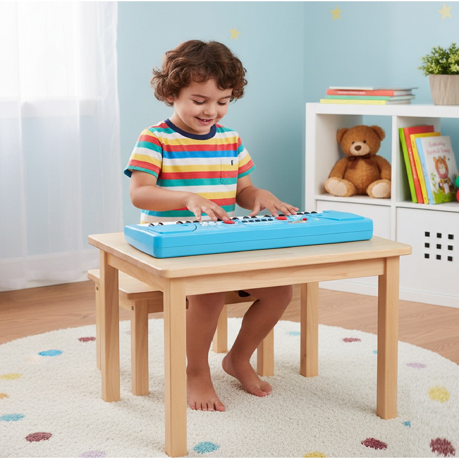 49-Key Electronic Keyboard Piano with Microphone | Portable Digital Piano for Kids & Beginners | Includes Rhythms, Tones & Learning Features | Ideal for Practice & Gifting (Sky Blue)