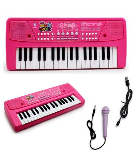 Kids Piano Keyboard with Microphone | 37 Keys Electronic Musical Toy with Rhythms, Tones & Demo Songs | Educational & Fun Keyboard for Beginners (Pink)