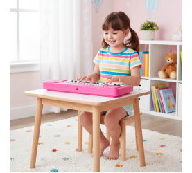 37-Key Electronic Keyboard Piano with Microphone | Portable Digital Piano for Kids & Beginners | Includes Rhythms, Tones & Learning Features | Ideal for Practice & Gifting (Pink)