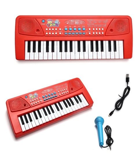 37-Key Electronic Keyboard Piano with Microphone | Portable Digital Piano for Kids & Beginners | Includes Rhythms, Tones & Learning Features | Ideal for Practice & Gifting (Red)