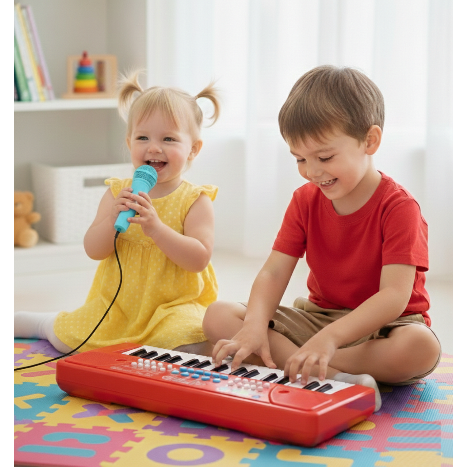 37-Key Electronic Keyboard Piano with Microphone | Portable Digital Piano for Kids & Beginners | Includes Rhythms, Tones & Learning Features | Ideal for Practice & Gifting (Red)