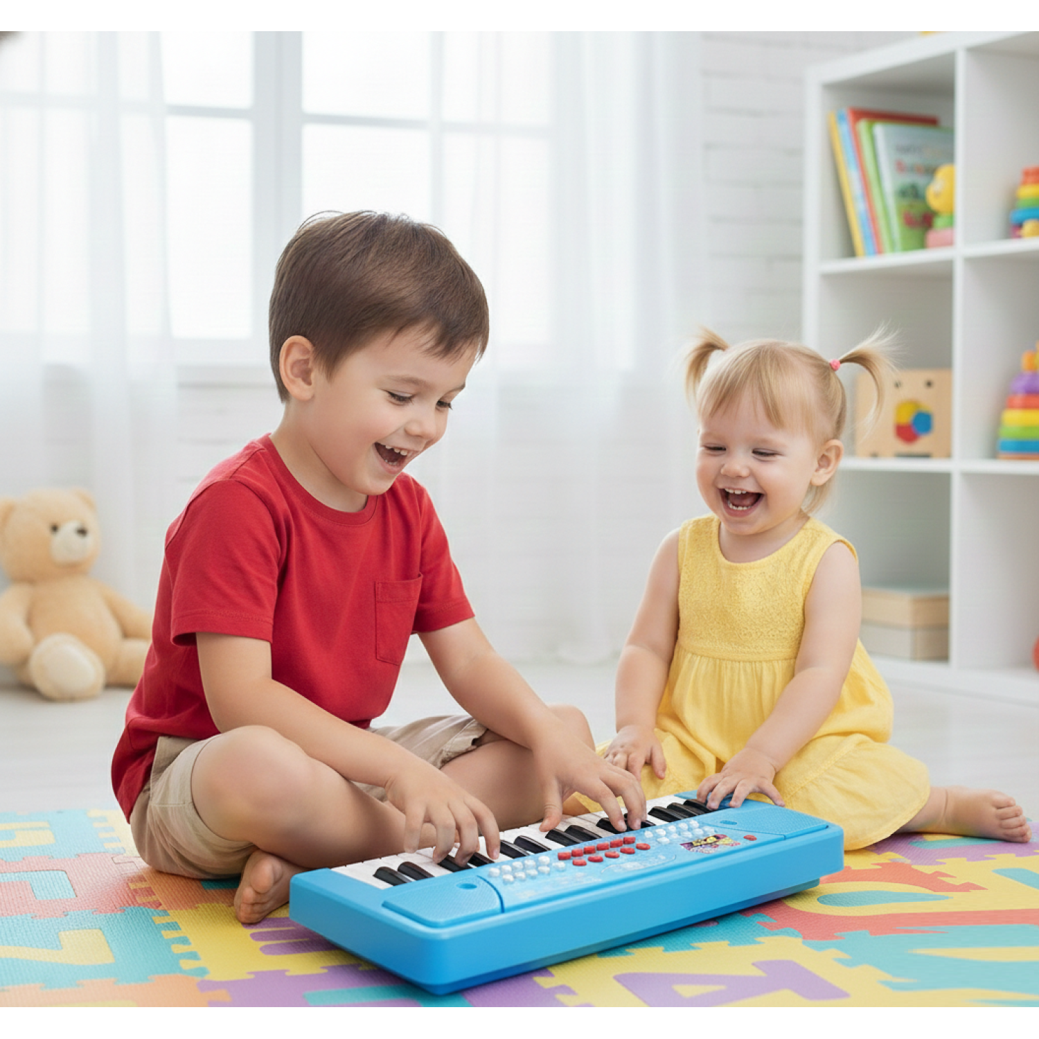 37-Key Electronic Keyboard Piano with Microphone | Portable Digital Piano for Kids & Beginners | Includes Rhythms, Tones & Learning Features | Ideal for Practice & Gifting (Sky Blue)