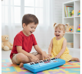37-Key Electronic Keyboard Piano with Microphone | Portable Digital Piano for Kids & Beginners | Includes Rhythms, Tones & Learning Features | Ideal for Practice & Gifting (Sky Blue)