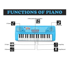 37-Key Electronic Keyboard Piano with Microphone | Portable Digital Piano for Kids & Beginners | Includes Rhythms, Tones & Learning Features | Ideal for Practice & Gifting (Sky Blue)