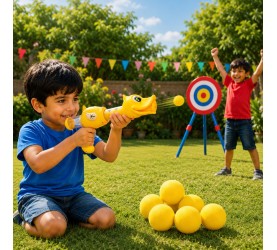 Quack Blaster Gun Air-Powered Soft Ball Shooting Toy for Kids 3+ | Indoor & Outdoor Fun Game Gift for Boys & Girls