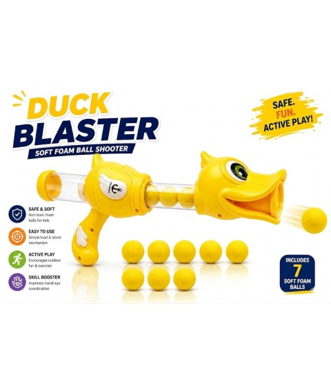 Quack Blaster Gun Air-Powered Soft Ball Shooting Toy for Kids 3+ | Indoor & Outdoor Fun Game Gift for Boys & Girls