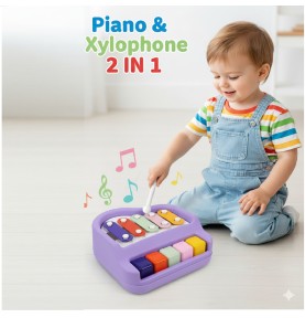 2-in-1 Piano Xylophone for Kids – 5-Key Musical Toy with Mallets