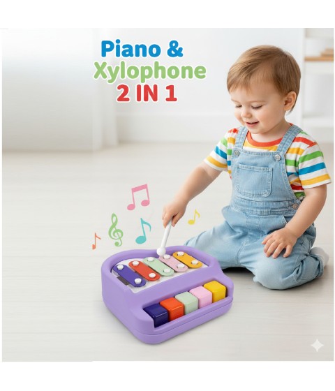 2-in-1 Piano Xylophone for Kids – 5-Key Musical Toy with Mallets